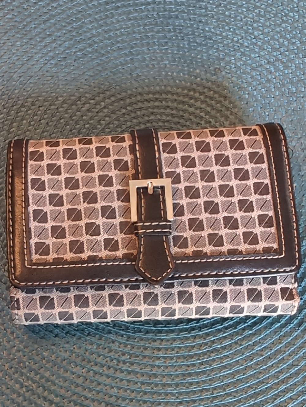 Nine & Company Patterned Wallet with Buckle Accent - Black and Grey